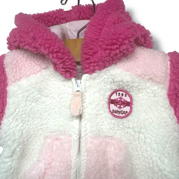 Baby Gap Infant Jacket Pink White Sherpa Fleece Sz 0-3 month Coat Lined Zip Y2K - Picture 3 of 15